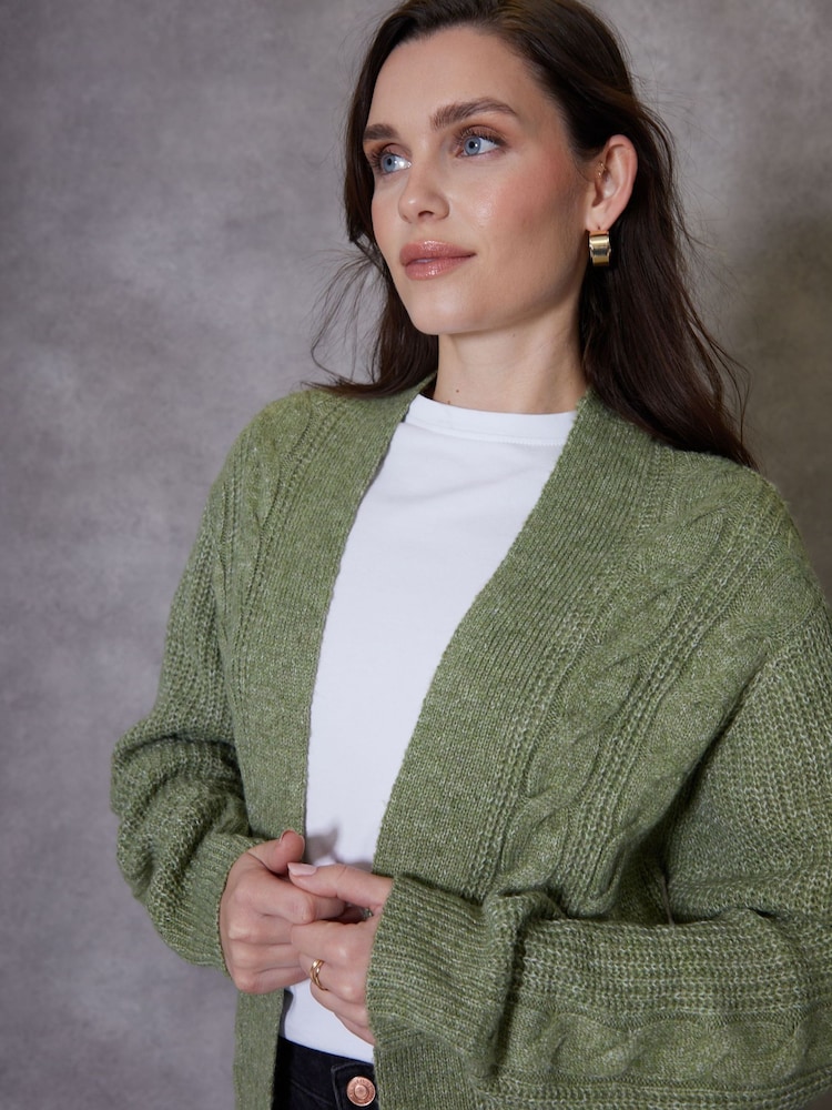 Threadbare Green Ladies Rozanna Cable Detail Cardigan - Image 4 of 4
