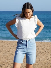 Threadbare Light Blue Wash Raw Hem Denim Bermuda Shorts - Image 2 of 4