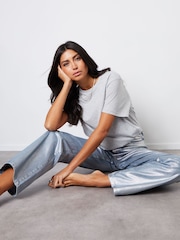 Threadbare Silver Wide Leg Coated Metallic Denim 100% Cotton Jeans - Image 4 of 5