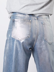 Threadbare Silver Wide Leg Coated Metallic Denim 100% Cotton Jeans - Image 5 of 5