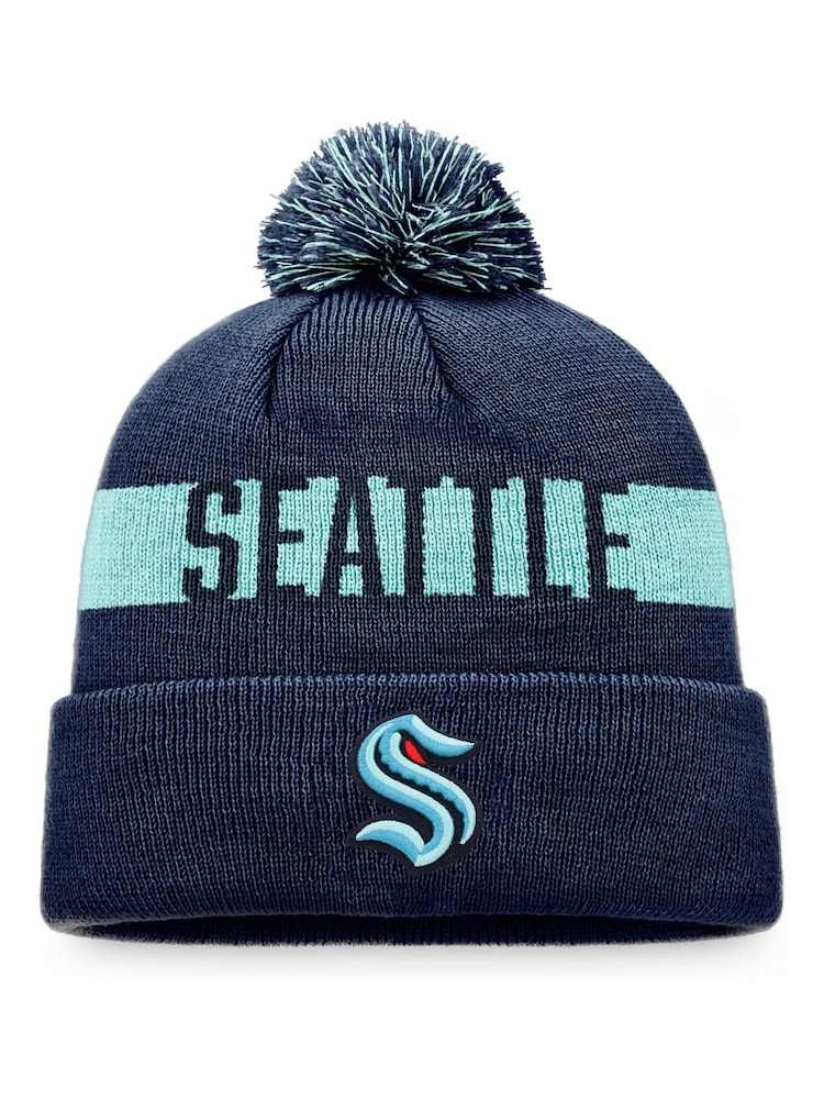 Fanatics Blue NHL Seattle Kraken Fundamental Winter Bobble Hat - Image 1 of 2 Fanatics Blue NHL Seattle Kraken Fundamental Winter Bobble Hat - Image 1 of 2