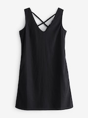 Threadbare Black Petite Linen Blend V-Neck Shift Dress - Image 5 of 5