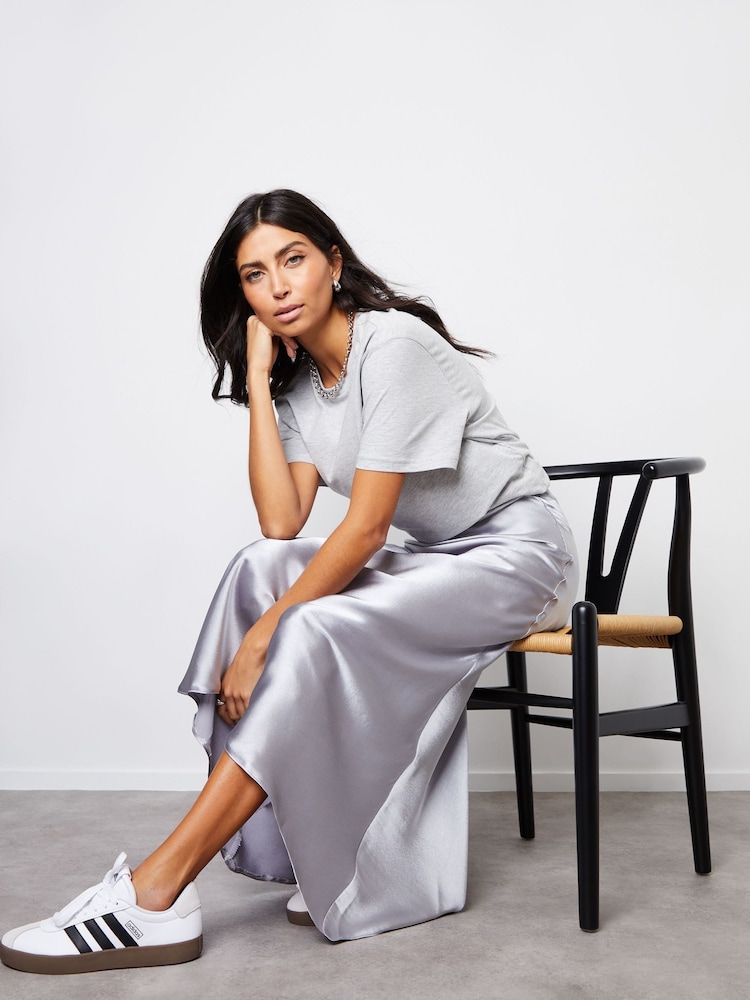 Threadbare Silver Maxi Satin Slip Skirt - Image 1 of 5