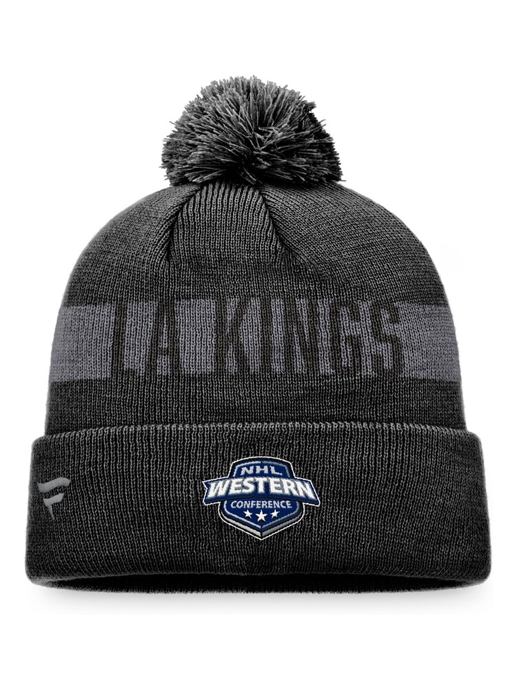 Fanatics NHL Los Angeles Kings Fundamental Winter Black Bobble Hat - Image 2 of 2 Fanatics NHL Los Angeles Kings Fundamental Winter Black Bobble Hat - Image 2 of 2