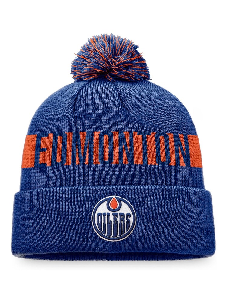 adidas Blue NHL Edmonton Oilers Fundamental Beanie Cuff with Pom - Image 1 of 4