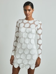 Reiss Ivory Serena Atelier Sheer Embroidered Mini Dress - Image 1 of 6