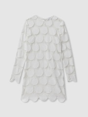 Reiss Ivory Serena Atelier Sheer Embroidered Mini Dress - Image 2 of 6