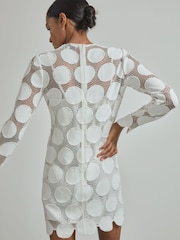Reiss Ivory Serena Atelier Sheer Embroidered Mini Dress - Image 3 of 6