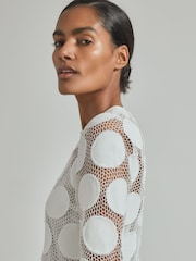 Reiss Ivory Serena Atelier Sheer Embroidered Mini Dress - Image 4 of 6