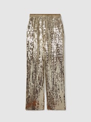 Reiss Gold Celia Atelier Sequin Wide Leg Trousers - Image 2 of 6