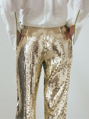 Reiss Gold Celia Atelier Sequin Wide Leg Trousers - Image 3 of 6