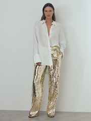 Reiss Gold Celia Atelier Sequin Wide Leg Trousers - Image 4 of 6