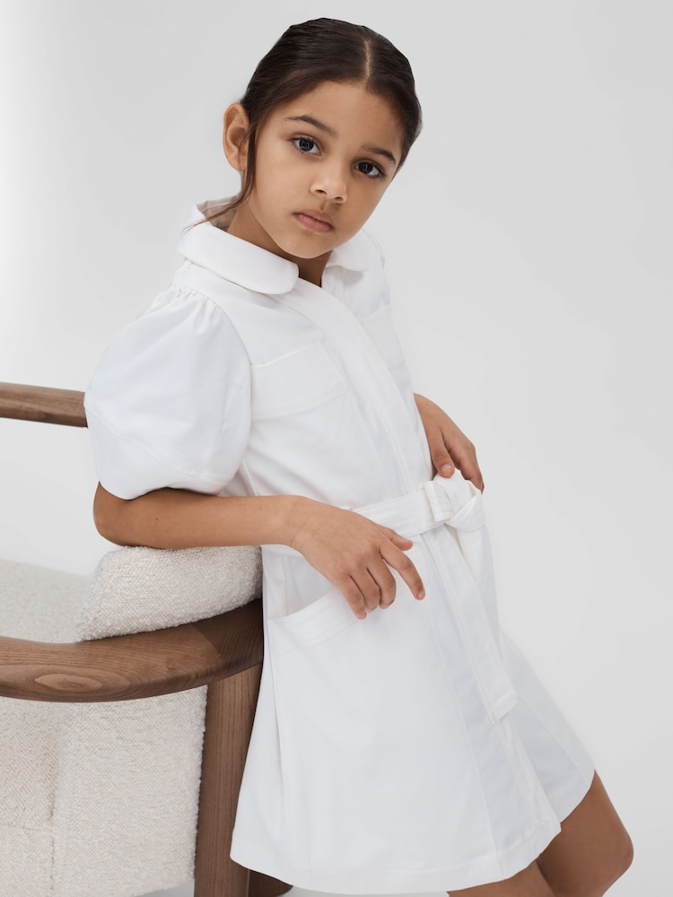 Reiss Ivory Ginny 9-13 yrs Belted Puff Sleeve Dress - Image 1 of 4