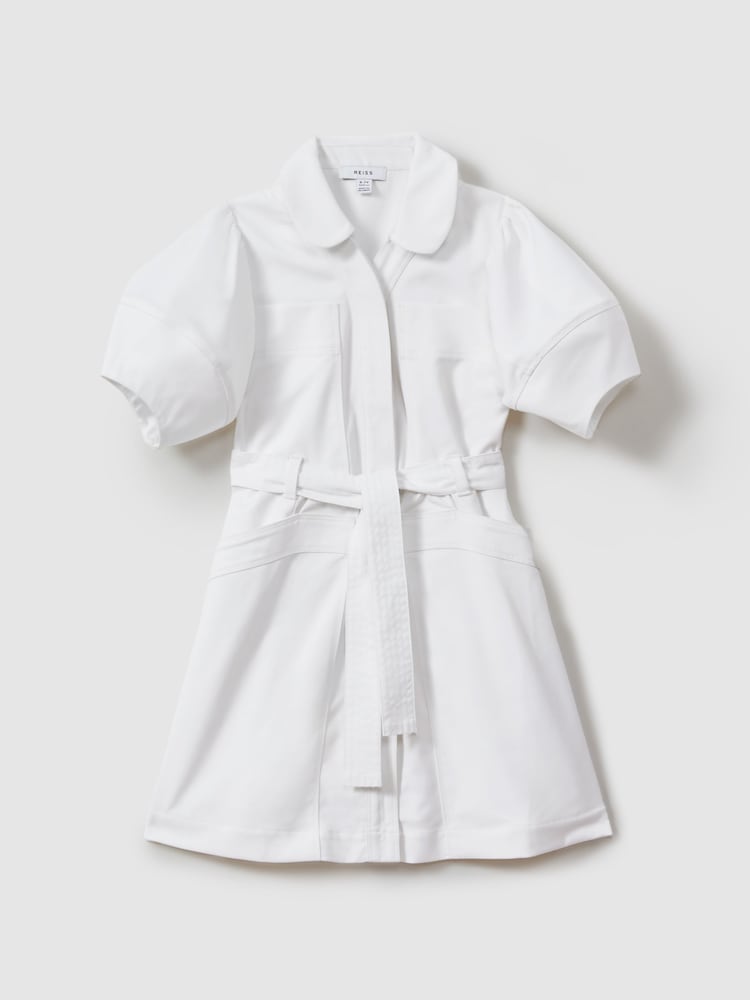 Reiss Ivory Ginny 9-13 yrs Belted Puff Sleeve Dress - Image 2 of 4