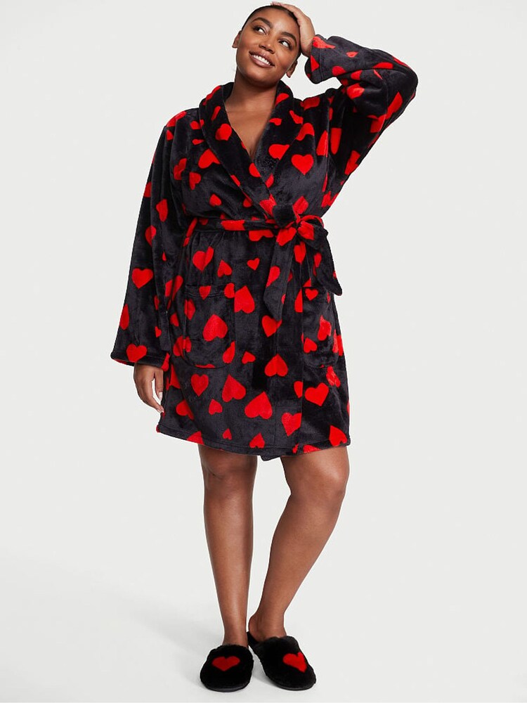 Victoria's Secret Black Lipstick Heart Cosy Short Dressing Gown - Image 1 of 1