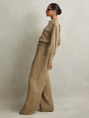 Reiss Khaki Liliana Lyocell Wide Leg Jumpsuit - Image 4 of 6