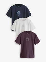 Navy Blue/Burgundy Red/Grey Relaxed Fit Graphic Print Heavyweight 100% Cotton T-Shirt - Image 1 of 10