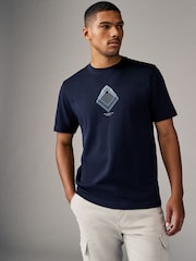 Navy Blue/Burgundy Red/Grey Relaxed Fit Graphic Print Heavyweight 100% Cotton T-Shirt - Image 2 of 10