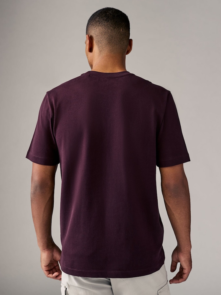 Navy Blue/Burgundy Red/Grey Relaxed Fit Graphic Print Heavyweight 100% Cotton T-Shirt - Image 5 of 10