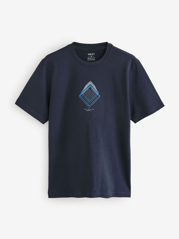 Navy Blue/Burgundy Red/Grey Relaxed Fit Graphic Print Heavyweight 100% Cotton T-Shirt - Image 6 of 10