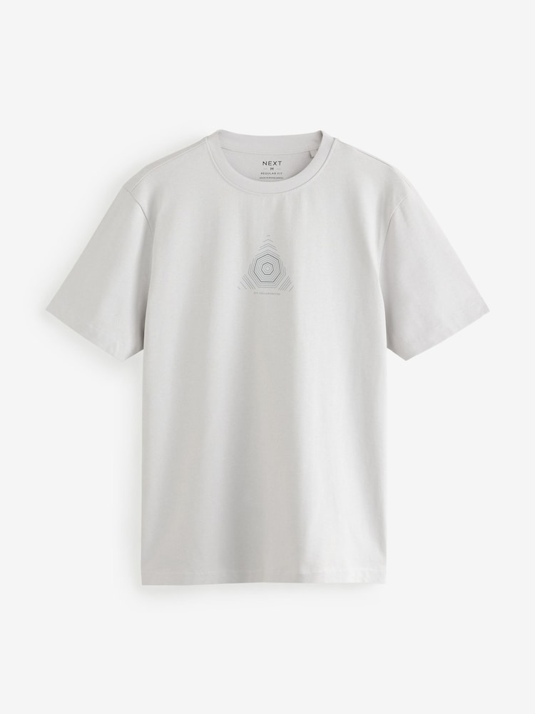 Navy Blue/Burgundy Red/Grey Relaxed Fit Graphic Print Heavyweight 100% Cotton T-Shirt - Image 7 of 10
