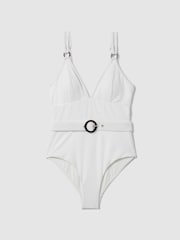 Reiss White Alora Textured Belted Swimsuit - Image 2 of 6