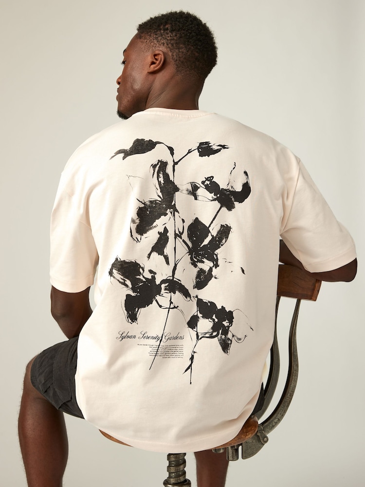 White/Black 100% Cotton Floral Nature Graphic T-Shirt - Image 1 of 8