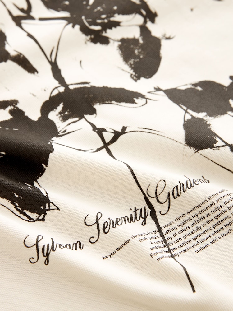 White/Black 100% Cotton Floral Nature Graphic T-Shirt - Image 8 of 8