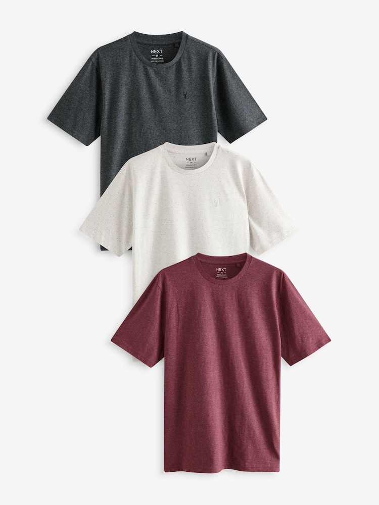 Burgundy/Charcoal/Ecru T-Shirts 3 Pack - Image 1 of 12