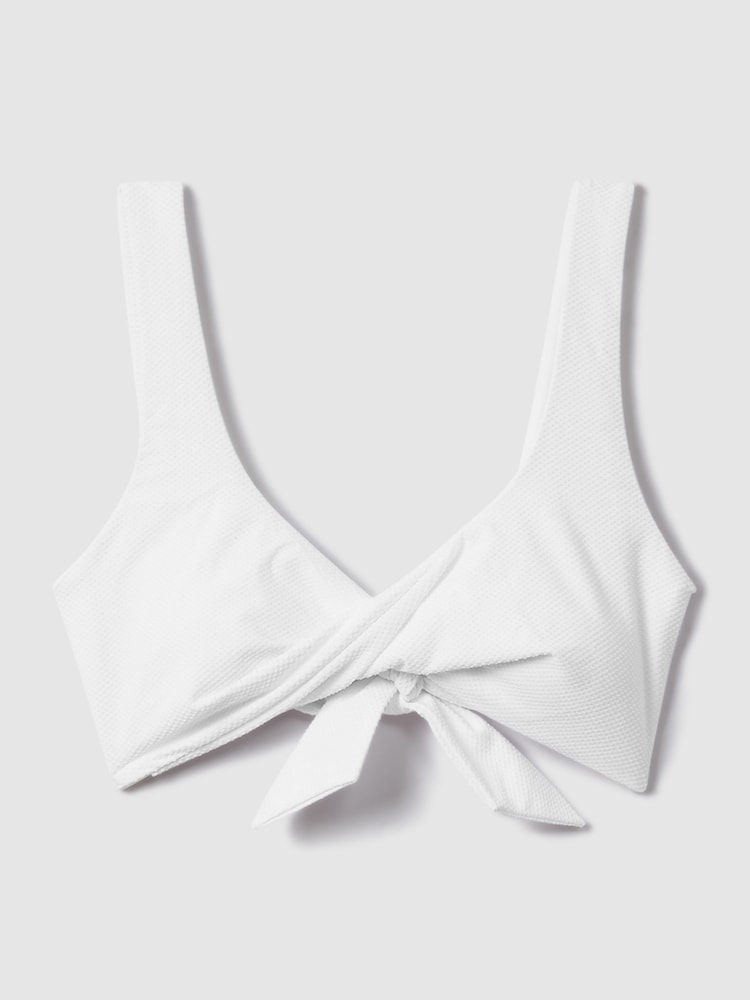 Reiss White Danielle Textured Twist Front Bikini Top - Image 2 of 5