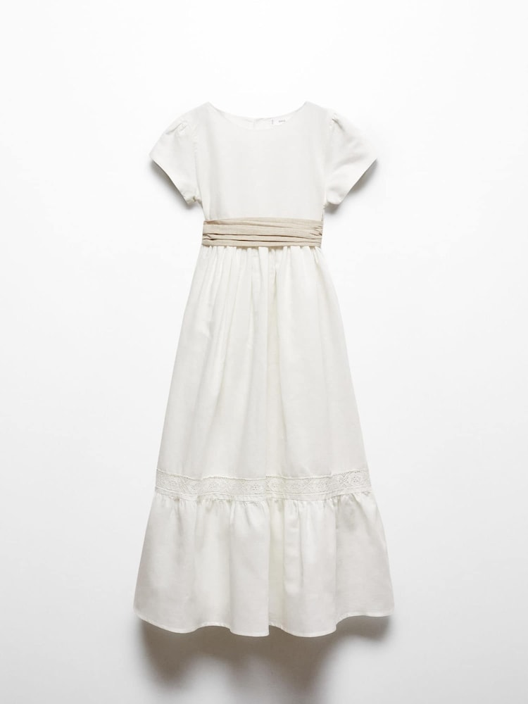 Mango White Bow Linen-Blend Dress - Image 1 of 3 Mango White Bow Linen-Blend Dress - Image 1 of 3