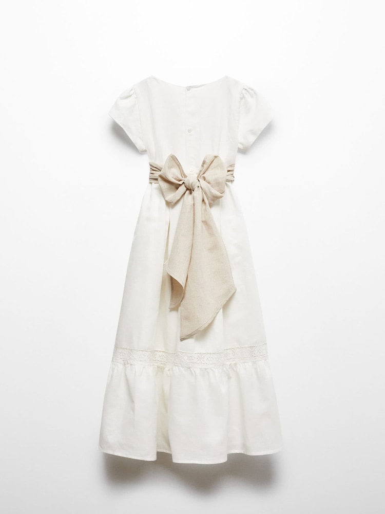 Mango White Bow Linen-Blend Dress - Image 2 of 3 Mango White Bow Linen-Blend Dress - Image 2 of 3