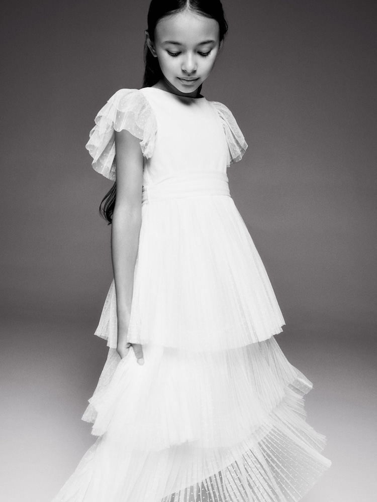 Mango White Ruffled Tulle Dress - Image 1 of 4