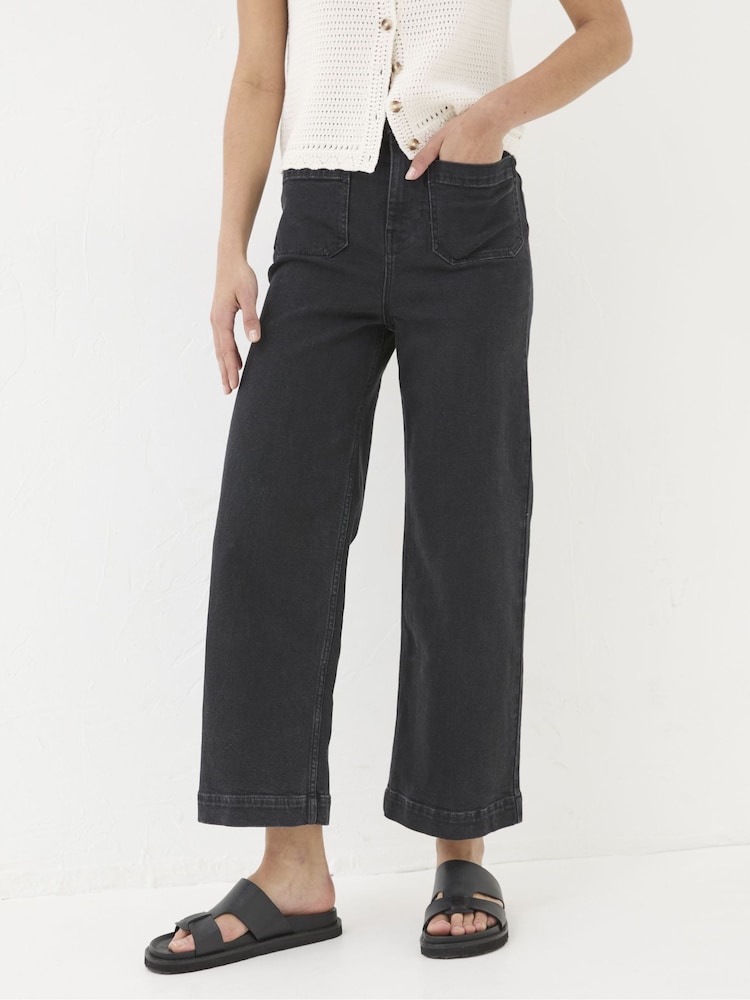 FatFace Keswick Black Wide Leg Crop Jeans - Image 1 of 4