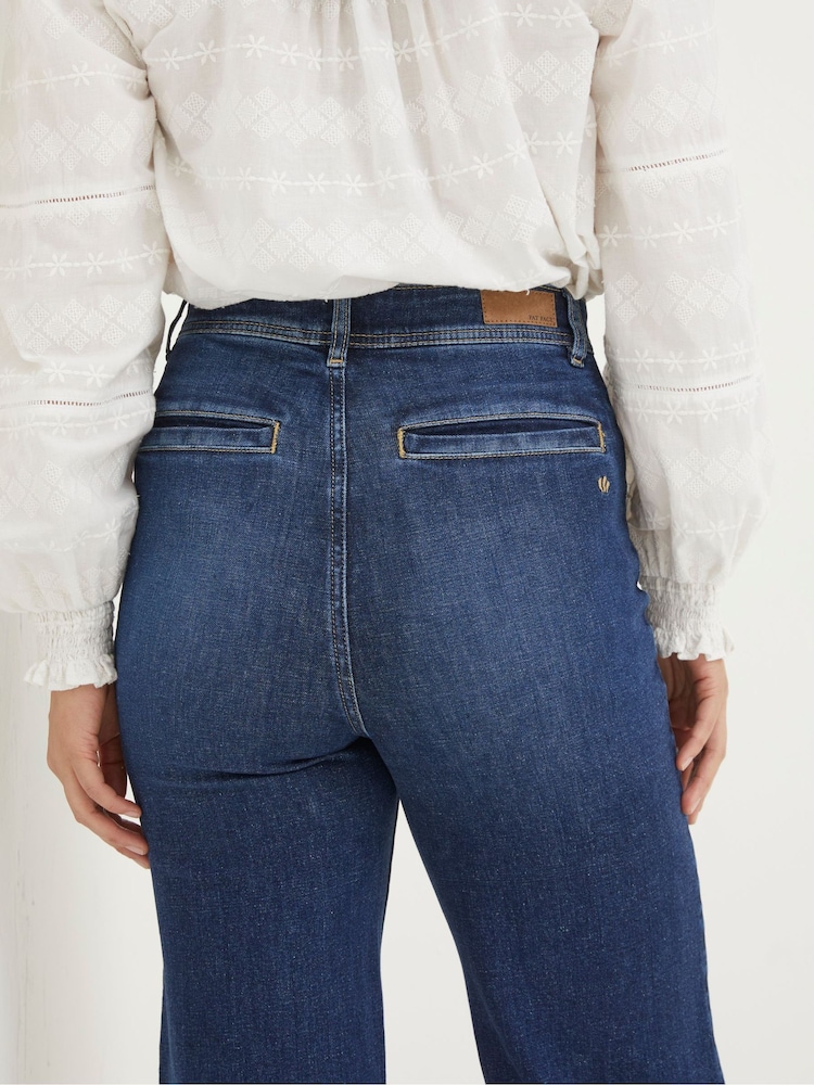 FatFace Keswick Blue Wide Leg Crop Jeans - Image 4 of 5