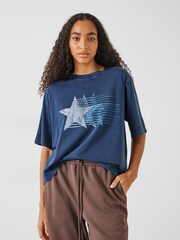 Hush Blue Ruby Boxy Star 100% Cotton T-Shirt - Image 1 of 4