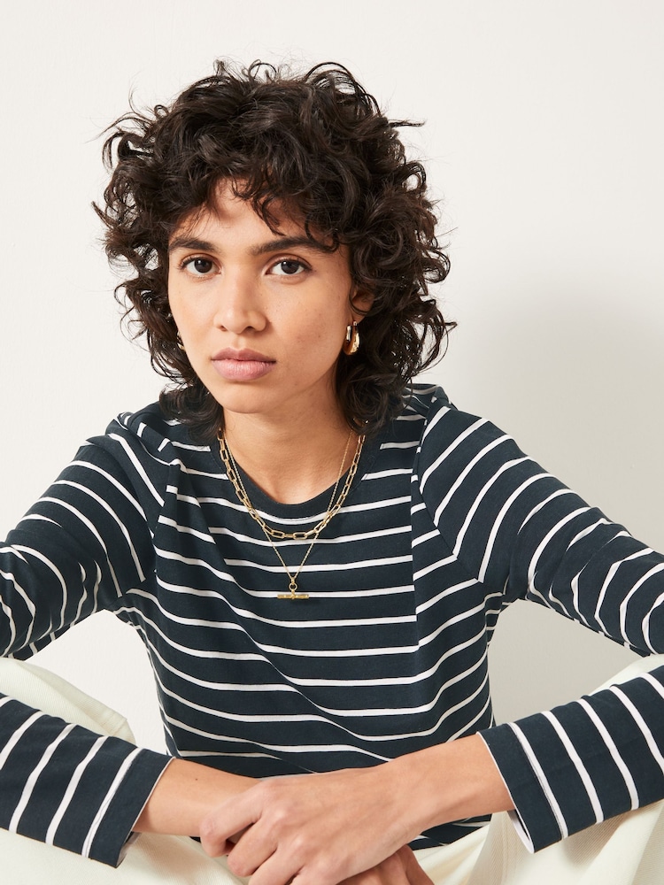 Hush Black Anna Stripe Crew Neck T-Shirt - Image 2 of 5 Hush Black Anna Stripe Crew Neck T-Shirt - Image 2 of 5