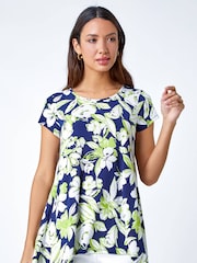 Roman Green Textured Floral Stretch Hanky Hem Tunics - Image 1 of 5