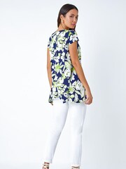 Roman Green Textured Floral Stretch Hanky Hem Tunics - Image 3 of 5