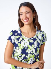 Roman Green Textured Floral Stretch Hanky Hem Tunics - Image 4 of 5