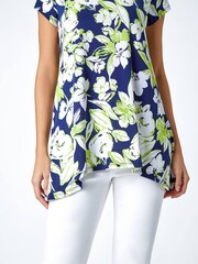 Roman Green Textured Floral Stretch Hanky Hem Tunics - Image 5 of 5