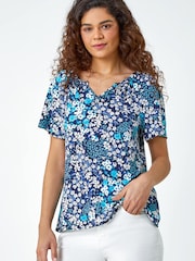 Roman Blue Floral Puff Print T-Shirt - Image 1 of 5