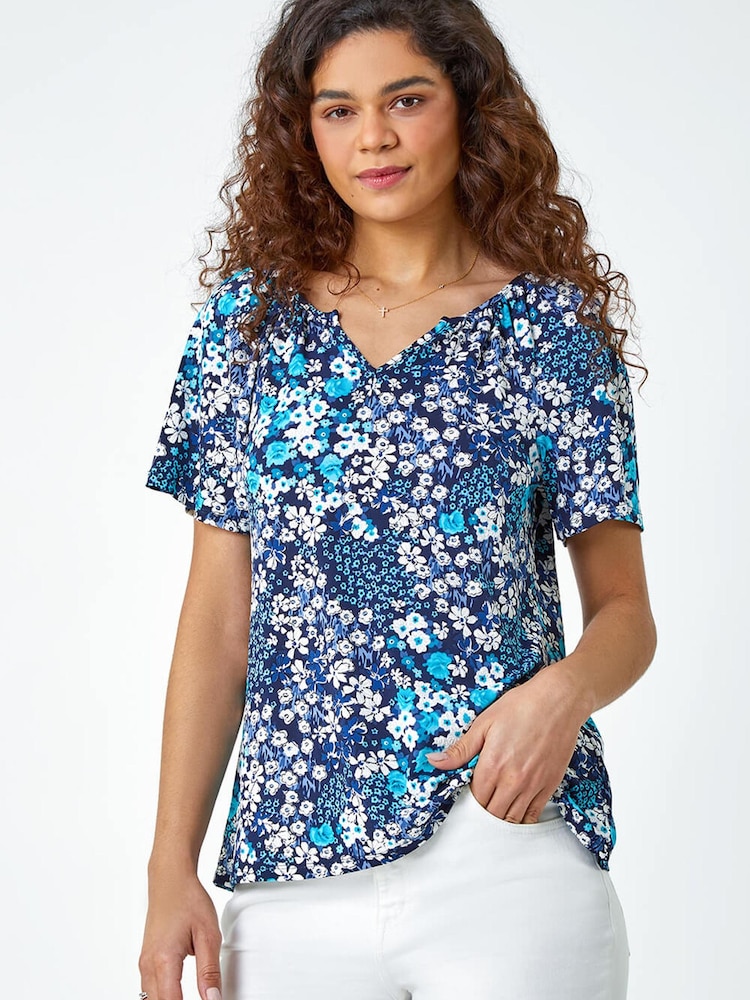 Roman Blue Floral Puff Print T-Shirt - Image 1 of 5