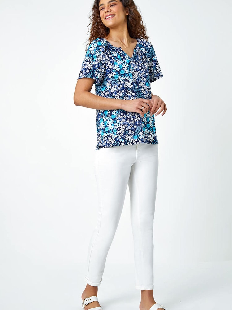 Roman Blue Floral Puff Print T-Shirt - Image 2 of 5
