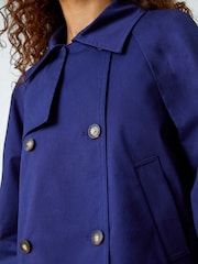 Roman Blue Cotton Blend Cropped Stretch Trench Coat - Image 5 of 5