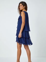 Roman Blue Bead Embellished Tiered Chiffon Dress - Image 3 of 5
