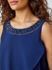 Roman Blue Bead Embellished Tiered Chiffon Dress - Image 5 of 5