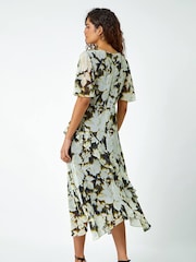 Roman Green Floral Print Chiffon Tiered Midi Dress - Image 2 of 5