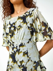 Roman Green Floral Print Chiffon Tiered Midi Dress - Image 5 of 5