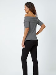 Roman Black Stripe Ribbed Stretch Bardot Top - Image 3 of 5